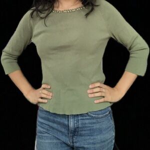Vintage Linda Matthews Green 3/4 Sleeve Top Size S